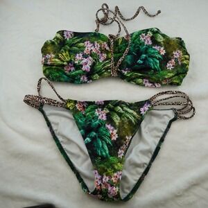 Freya Jungle Floral Bikini Set 32D Top Small Bottom Tropical Print with Leopard